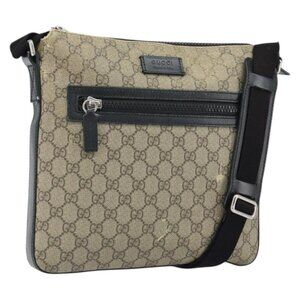 Authentic GUCCI GG Supreme Shoulder Bag PVC Beige Silver 406374